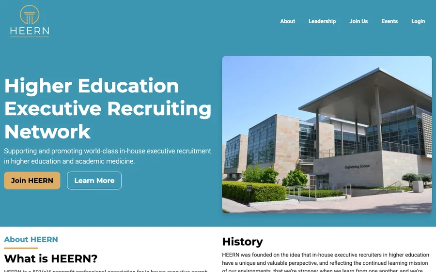 HEERN homepage with both doors visible: a Join HEERN button and a Login link in the navigation