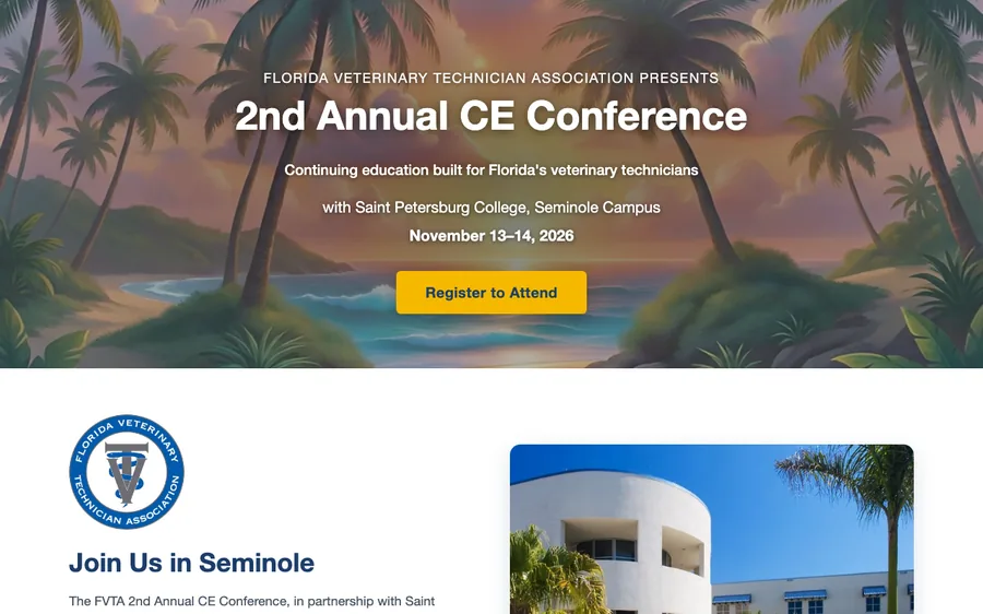 FVTA annual CE conference registration page carrying schedule, pricing, and registration in one continuous page