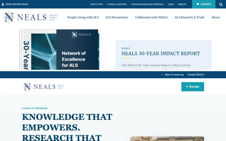 The neals.org main website and the NEALS member portal stacked together, sharing one navy-and-compass brand