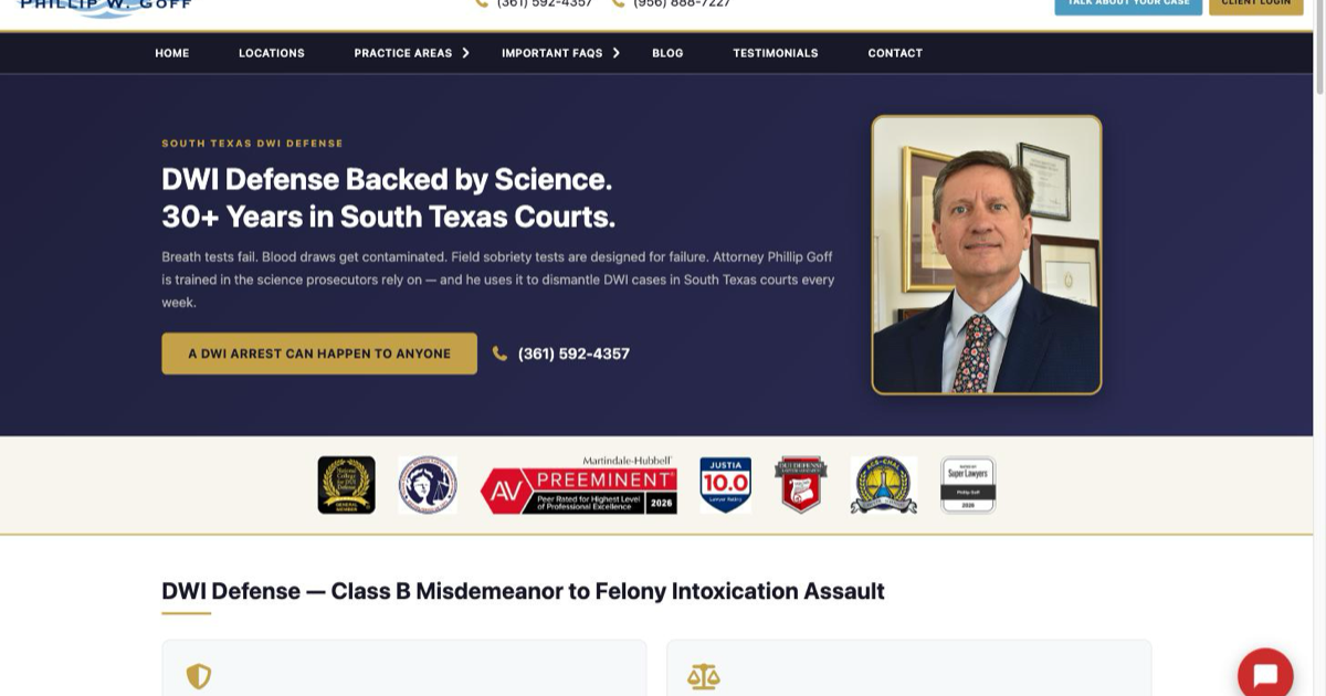South Texas Lawyer - POPCMS website with Leo intake assistant